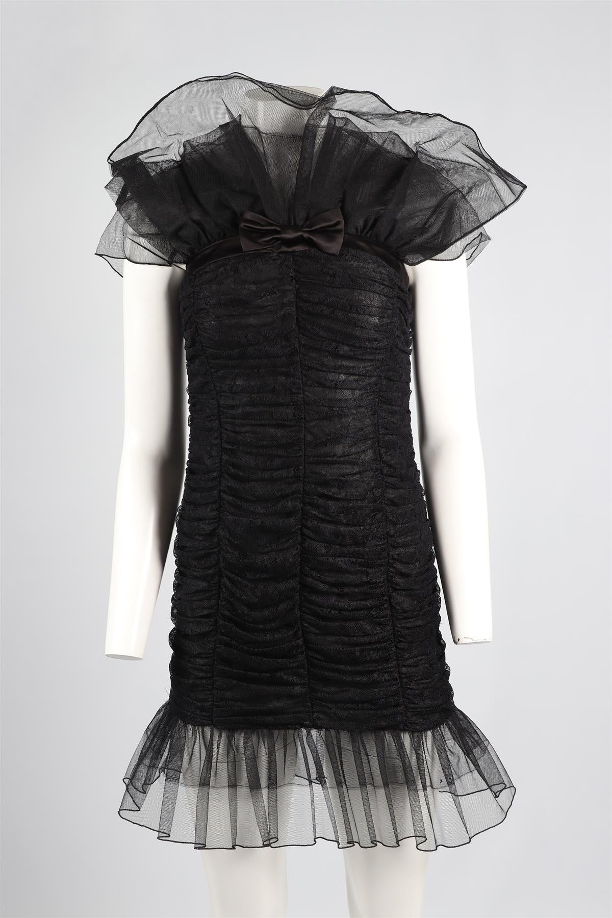 ALESSANDRA RICH BLACK LACE AND TULLE MINI DRESS SMALL