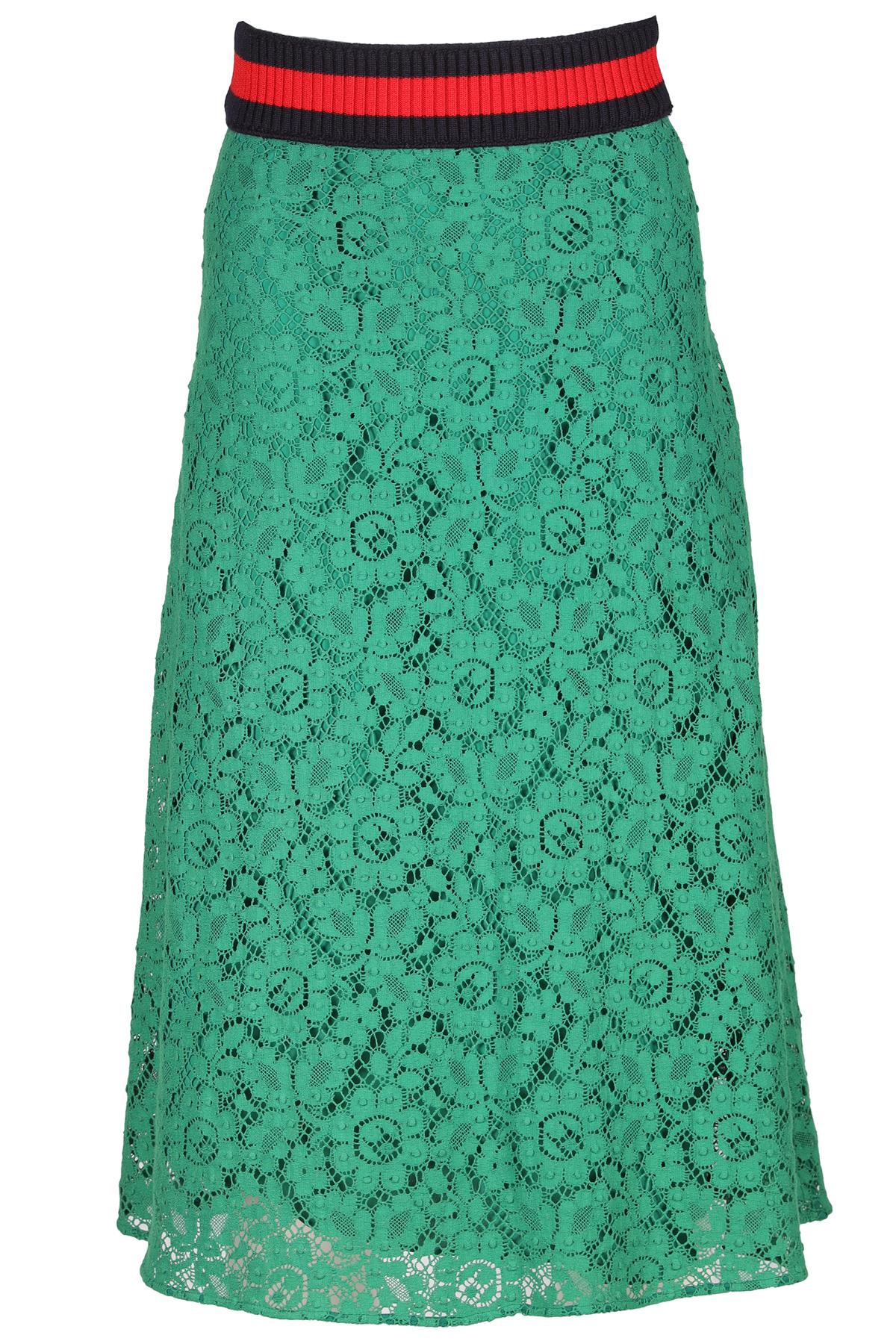 GUCCI GREEN LACE MIDI SKIRT IT 38 UK 6