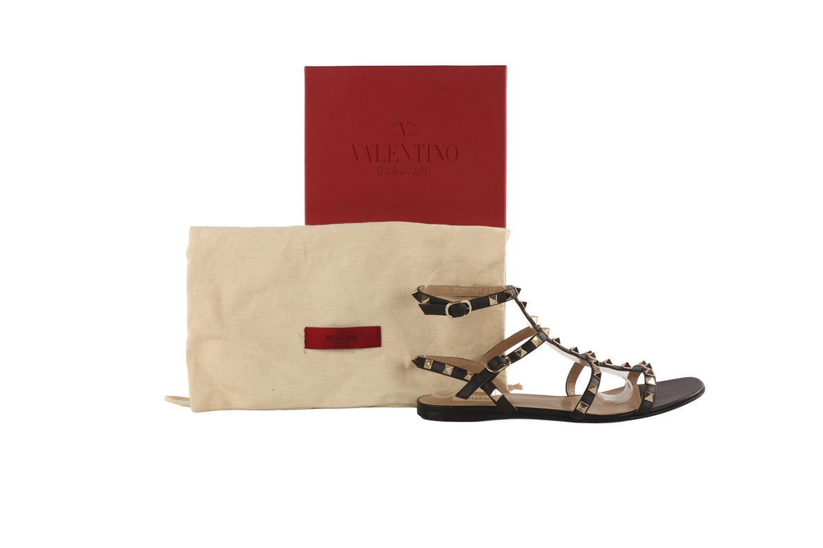 VALENTINO GARAVANI BLACK ROCKSTUD LEATHER SANDALS EU 39 UK 6 US 9