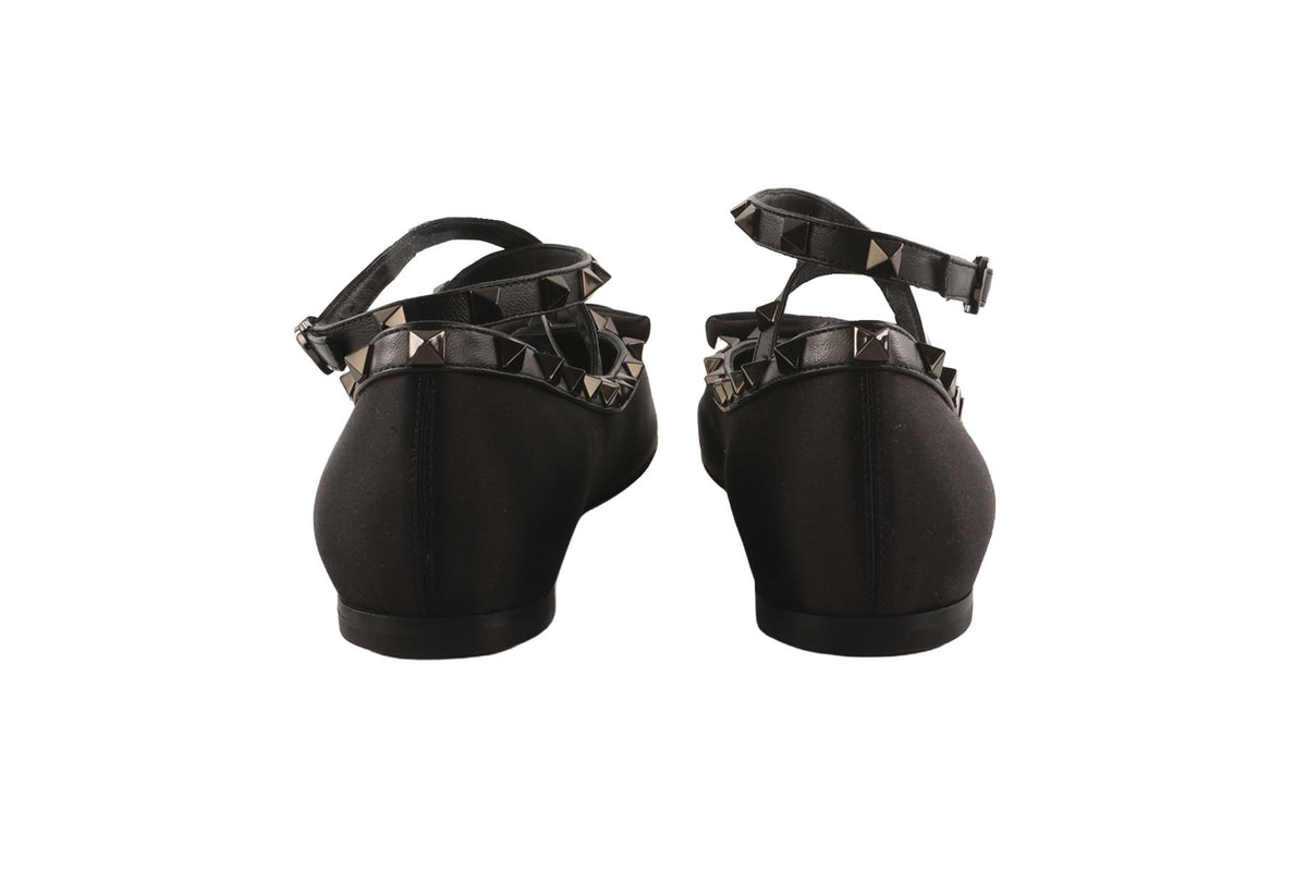 VALENTINO GARAVANI BLACK ROCKSTUD SATIN BALLET FLATS EU 39.5 UK 6.5 US 9.5