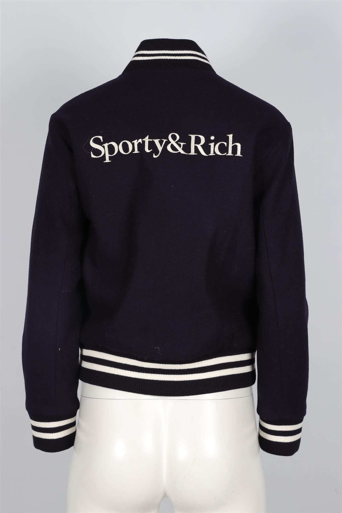 SPORTY & RICH + '47 & THE NEW YORK YANKEES NAVY WOOL BOMBER JACKET SMALL