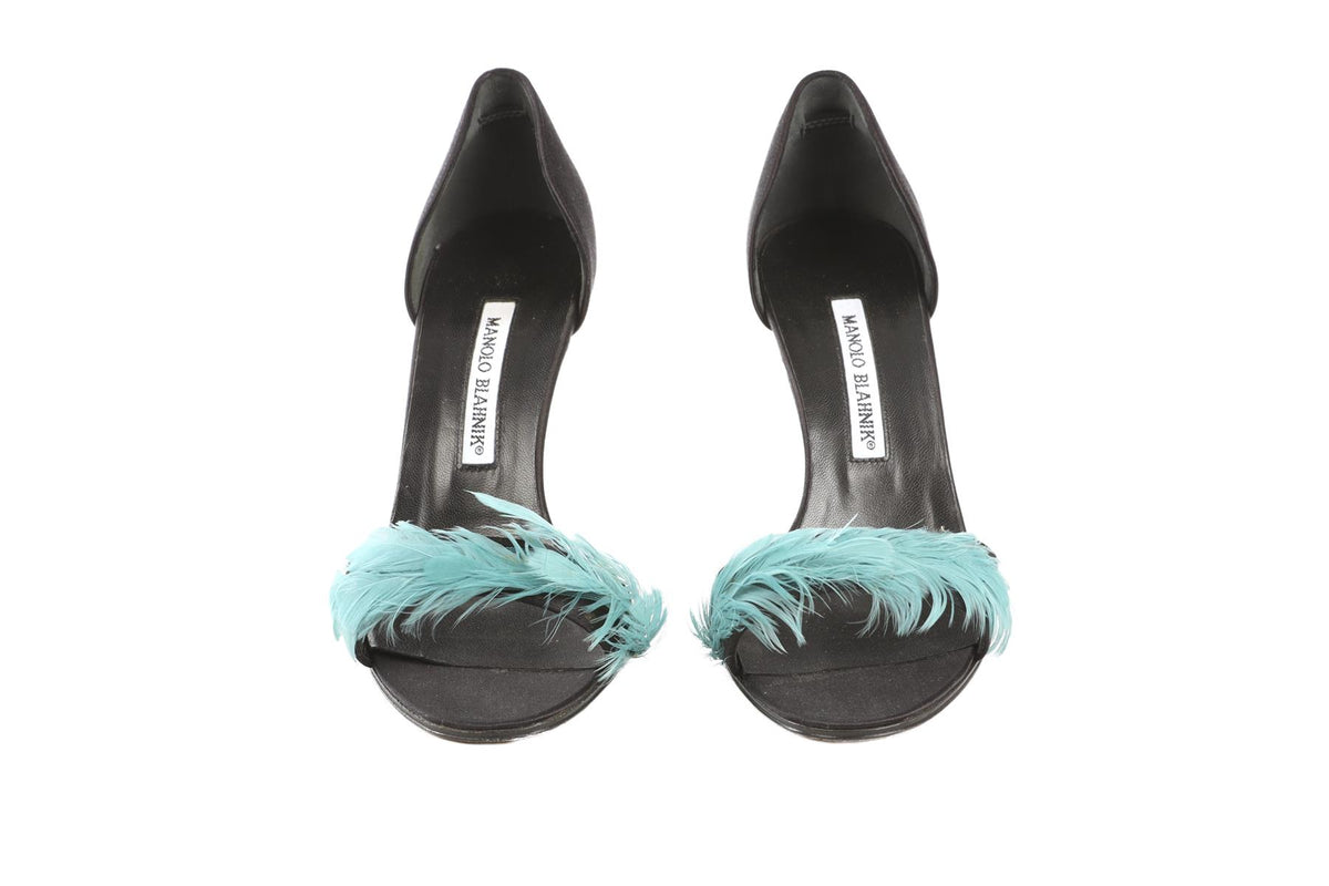 MANOLO BLAHNIK BLACK SATIN SANDALS EU 37 UK 4 US 7