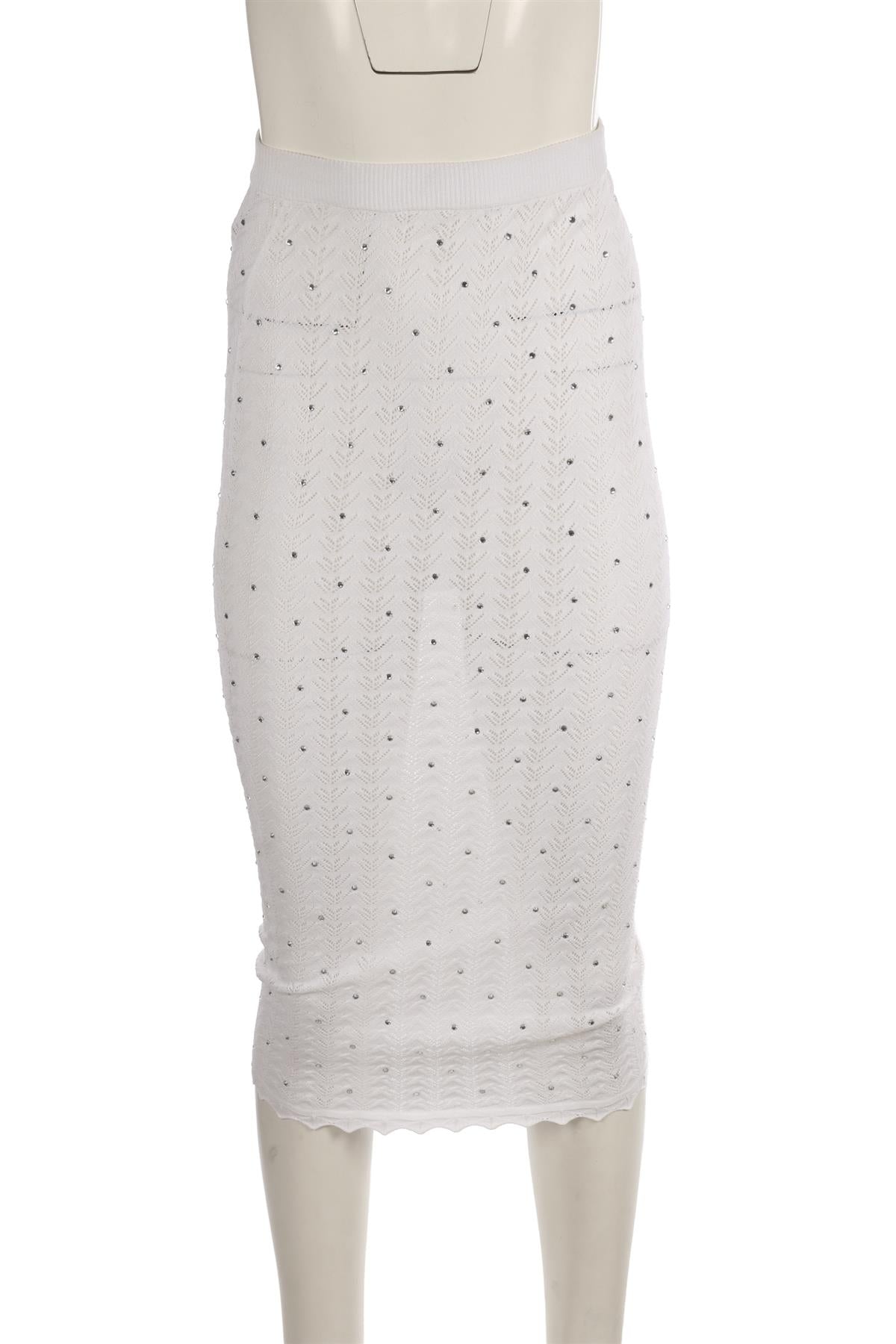 ALESSANDRA RICH CREAM KNIT MIDI SKIRT IT 38 UK 6