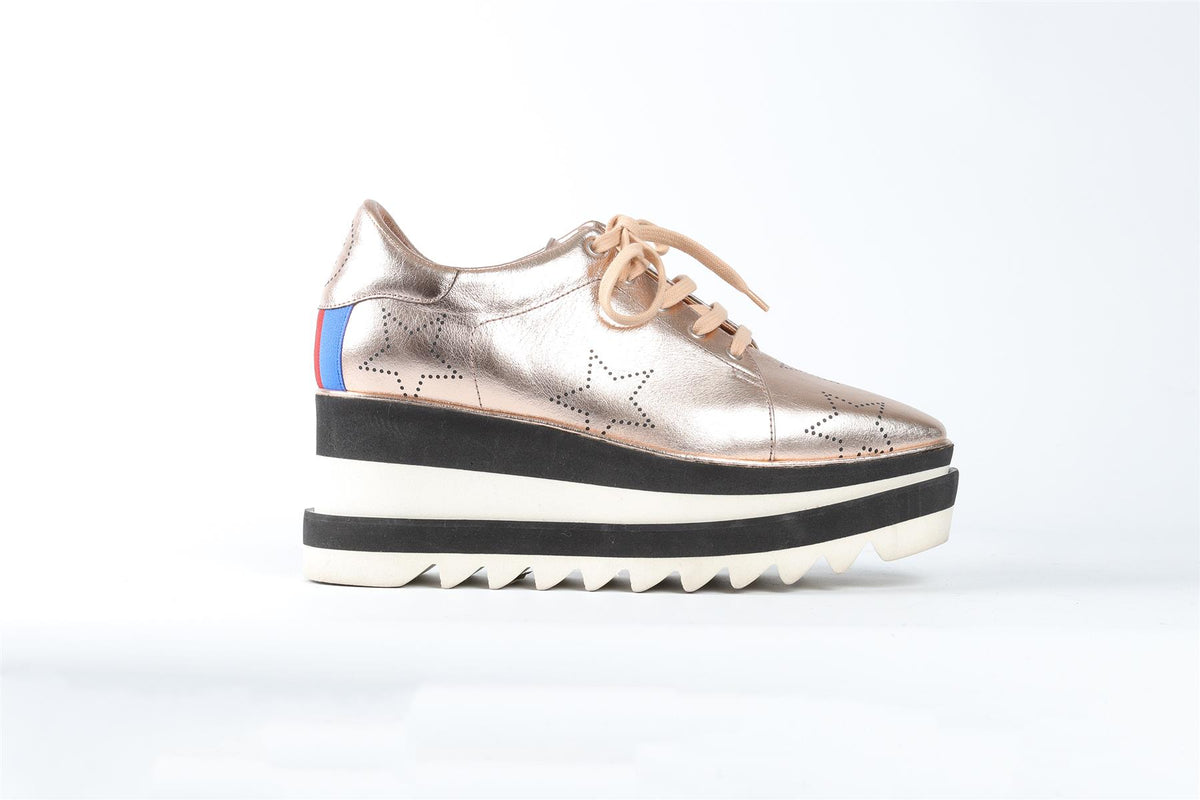 STELLA MCCARTNEY GOLD LEATHER PLATFORM SNEAKERS EU 38 UK 5 US 8