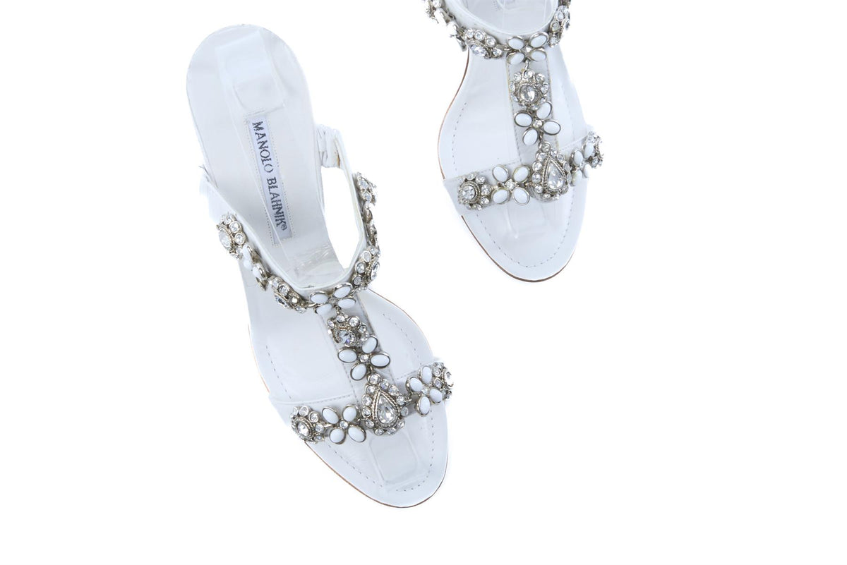 MANOLO BLAHNIK WHITE LEATHER MULES EU 37.5 UK 4.5 US 7.5