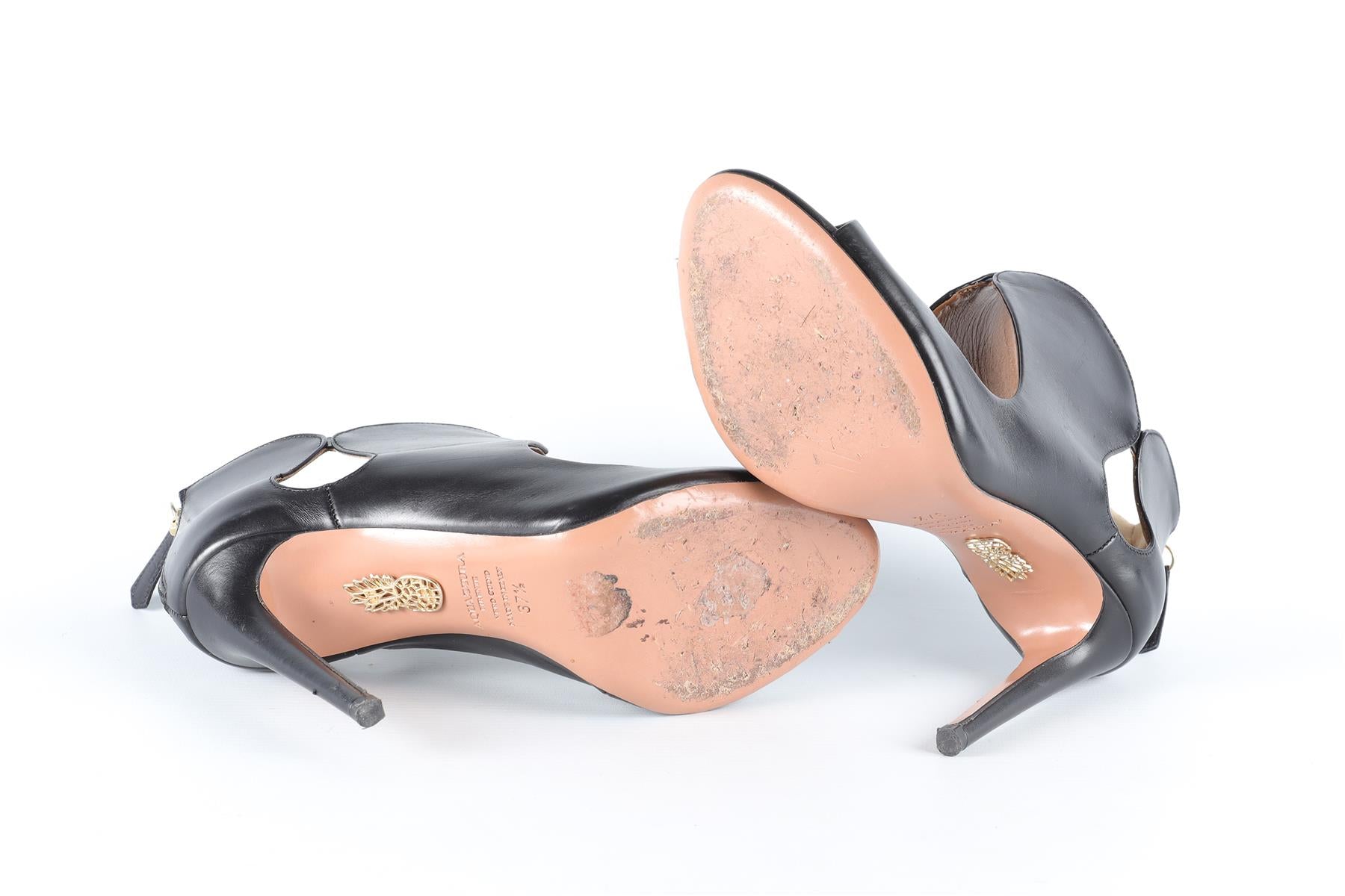 AQUAZZURA BLACK LEATHER SANDALS EU 37.5 UK 4.5 US 7.5