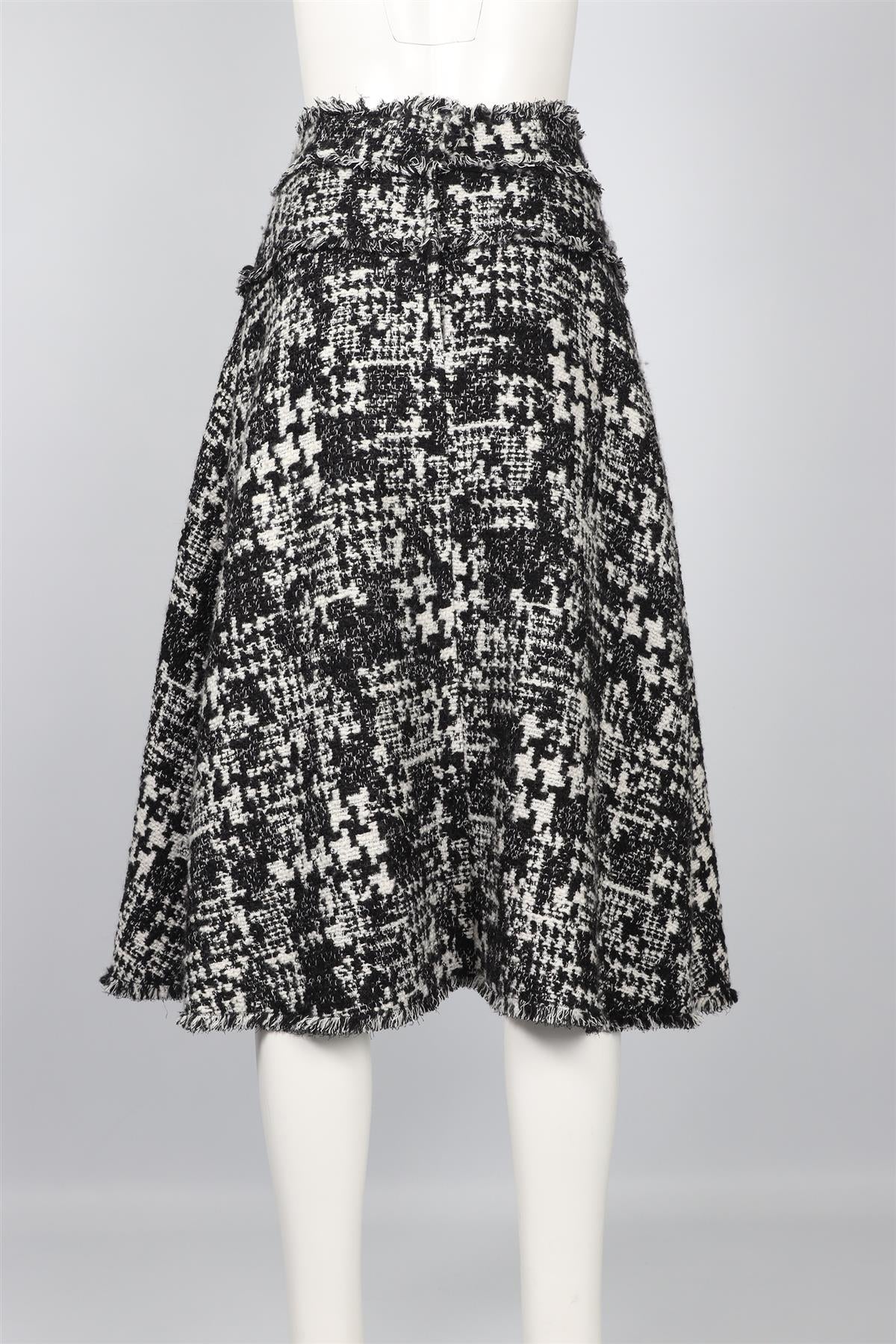 BLACK AND WHITE WOOL BLEND MIDI SKIRT