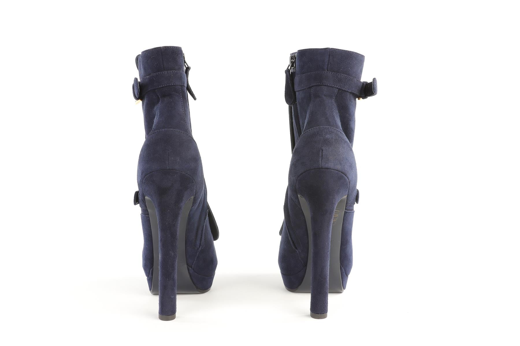 ALEXANDER MCQUEEN NAVY SUEDE ANKLE BOOTS