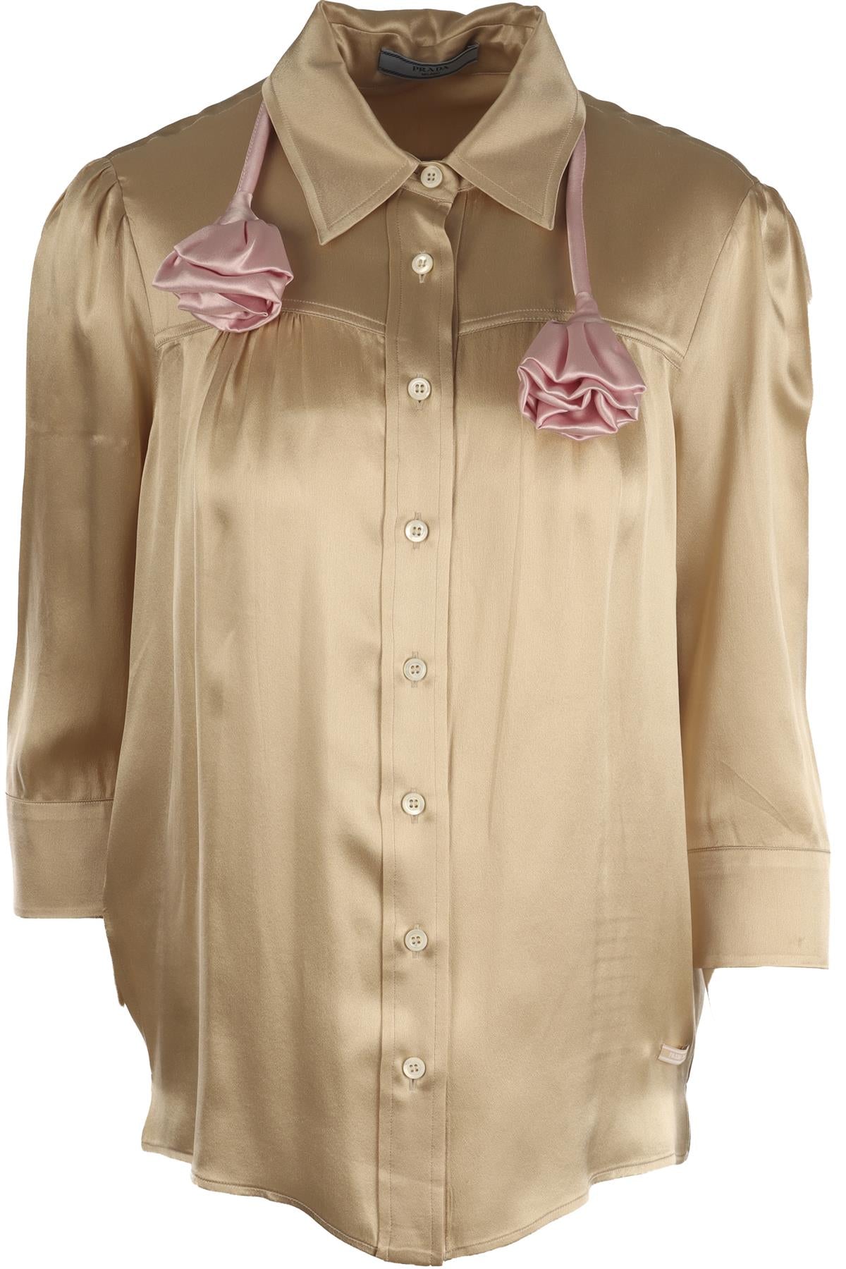 PRADA GOLD SILK SHIRT IT 40 UK 8