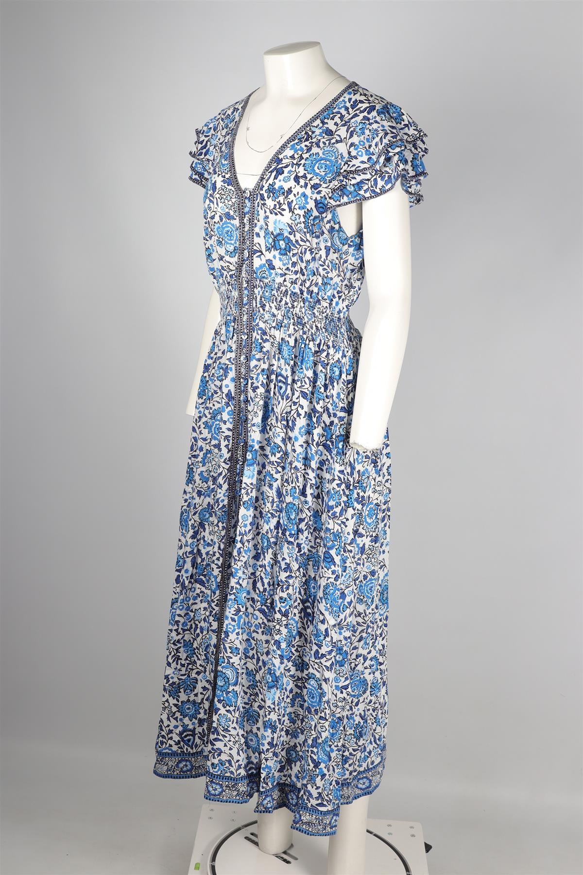 POUPETTE ST BARTH BLUE VOILE MAXI DRESS LARGE