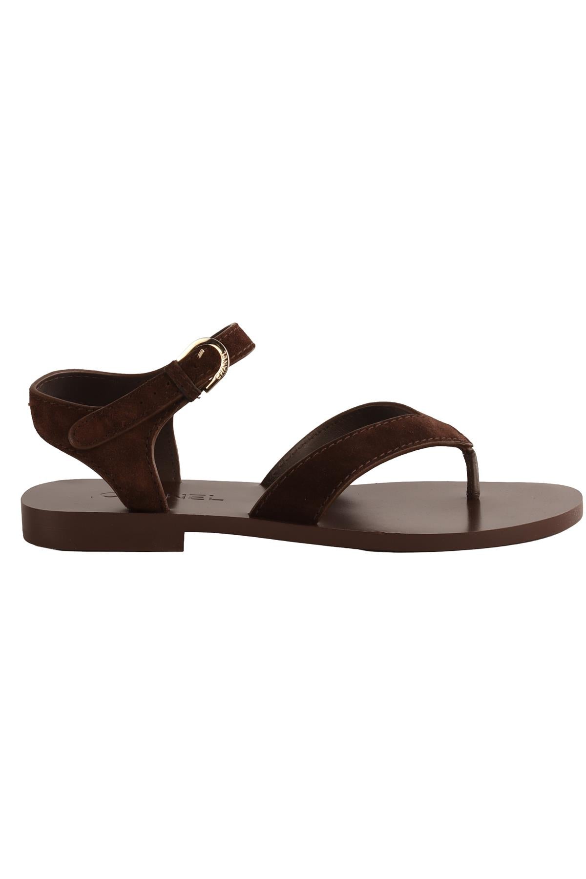 CHANEL BROWN 2026 SUEDE THONG SANDALS EU 38 UK 5 US 8