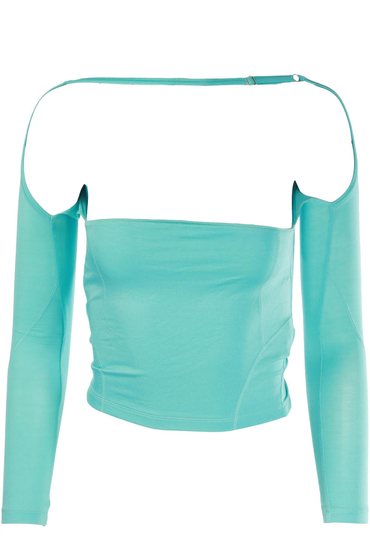 JACQUEMUS BLUE JERSEY TOP XSMALL
