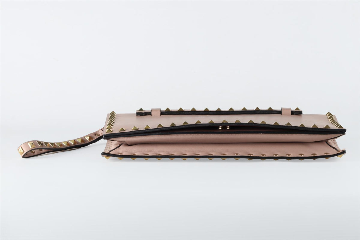 VALENTINO GARAVANI PINK ROCKSTUD LEATHER CLUTCH