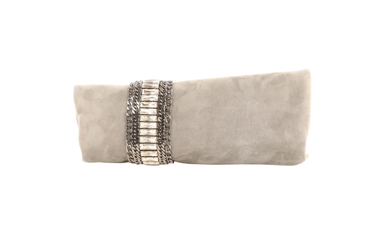 JIMMY CHOO GREY SUEDE CLUTCH
