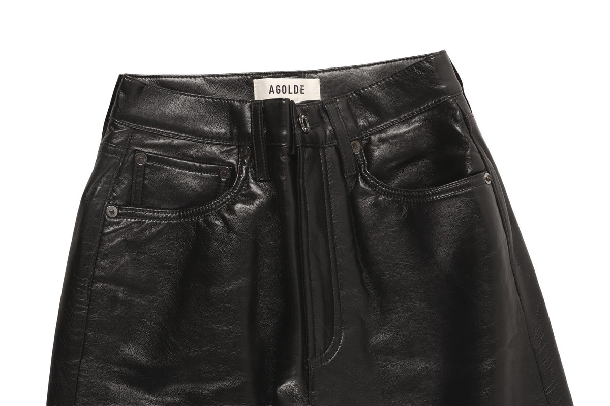 AGOLDE BLACK FAUX LEATHER STRAIGHT LEG PANTS W24