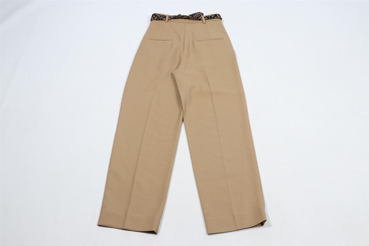 SAINT LAURENT BEIGE COTTON AND WOOL BLEND STRAIGHT LEG PANTS FR 34 UK 6