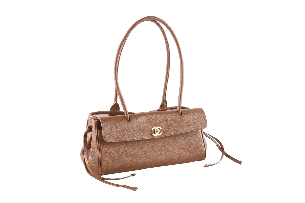 CHANEL BROWN 2026 SMALL SHOPPING BAG QUILTED LEATHER SHOULDER BAG