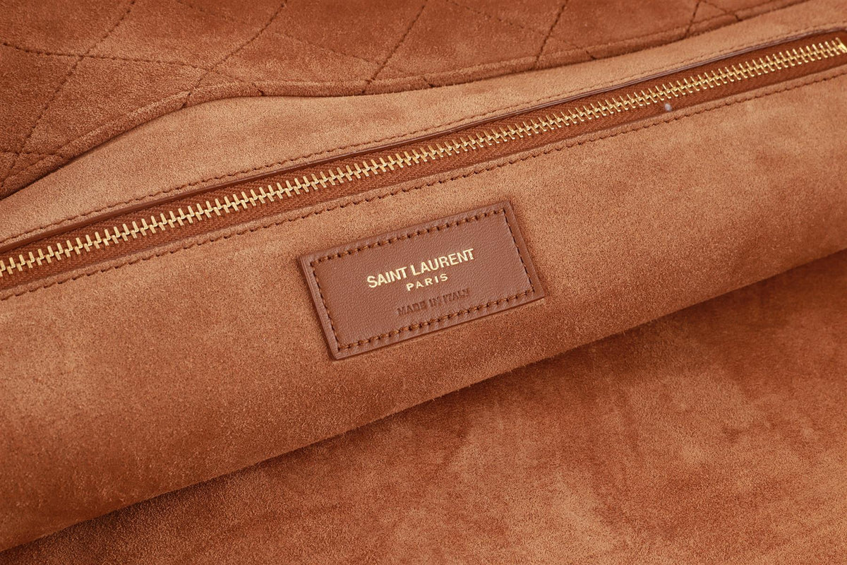 SAINT LAURENT BEIGE ICARE MAXI SHEARLING TOTE BAG