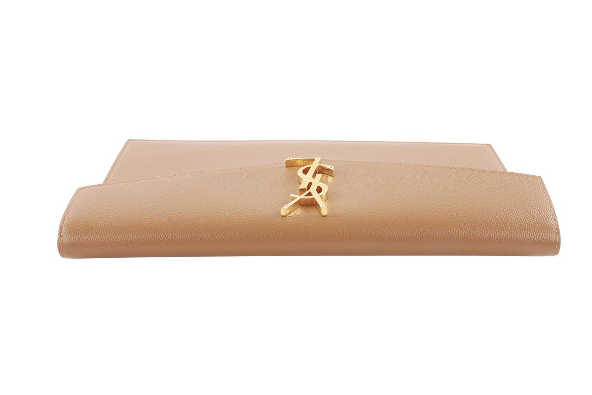 SAINT LAURENT TAN UPTOWN LEATHER CLUTCH