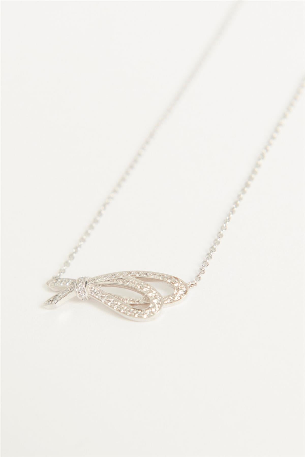 TIFFANY & CO. BOW 18K WHITE GOLD AND DIAMOND NECKLACE