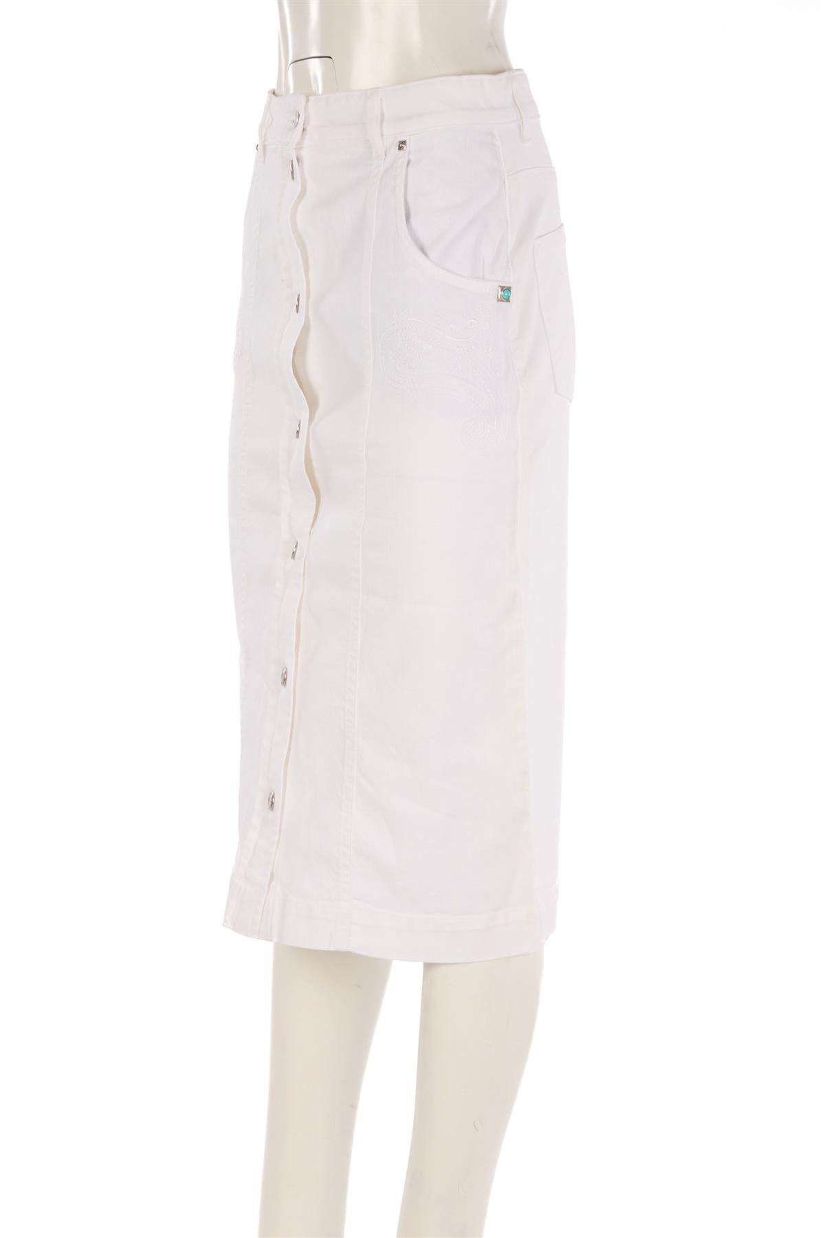 ETRO WHITE DENIM MIDI SKIRT IT 42 UK 10