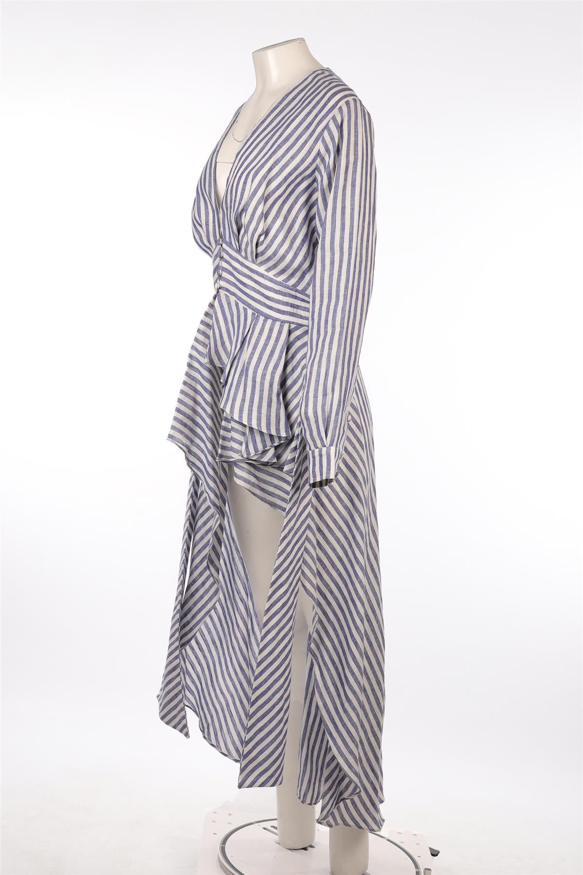 JOHANNA OTIZ BLUE LINEN MAXI DRESS US 10 UK 14