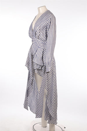 JOHANNA OTIZ BLUE LINEN MAXI DRESS US 10 UK 14