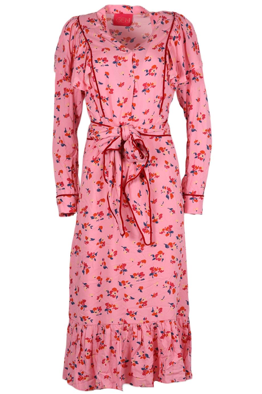 GEM LONDON BELTED FLORAL PRINT CREPE MIDI DRESS SMALL