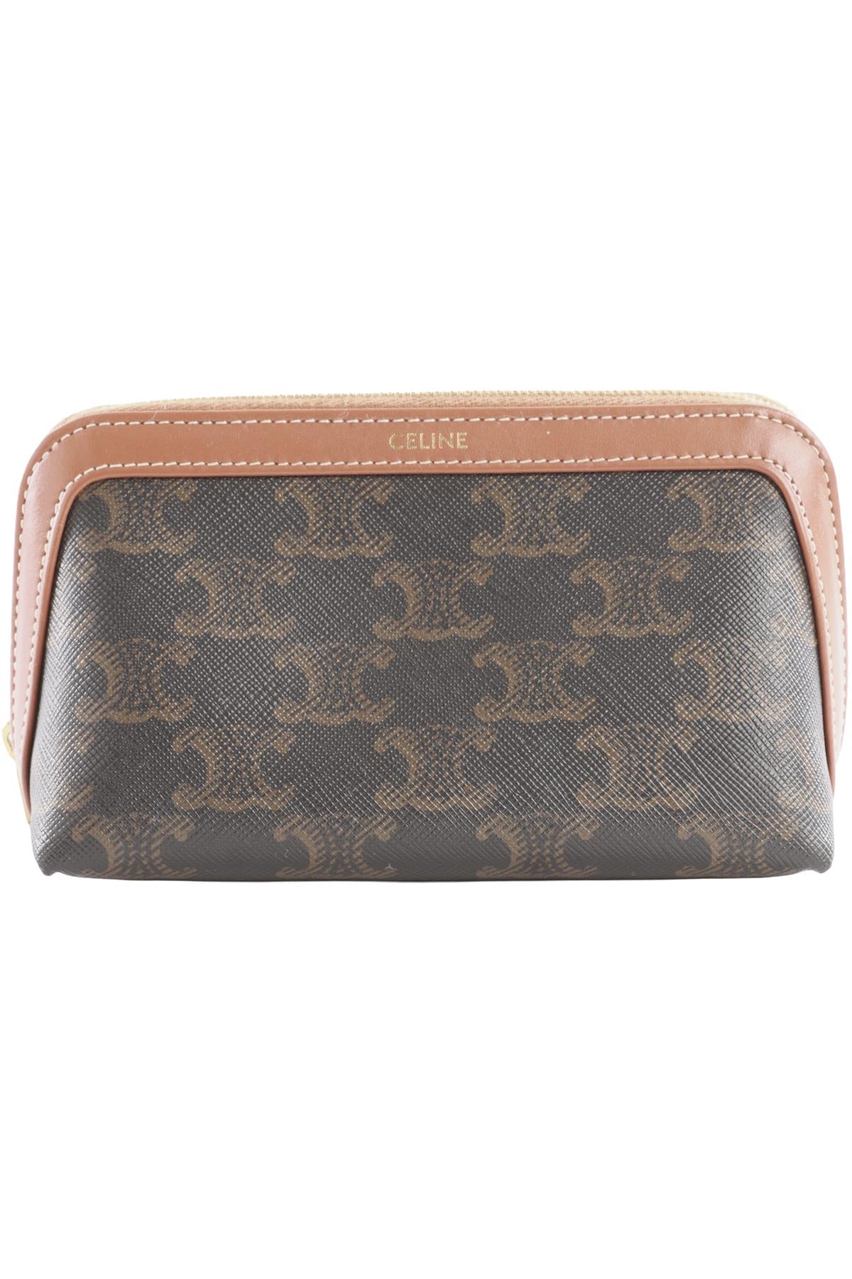 CELINE BROWN SMALL TRIOMPHE COATED CANVAS POUCH
