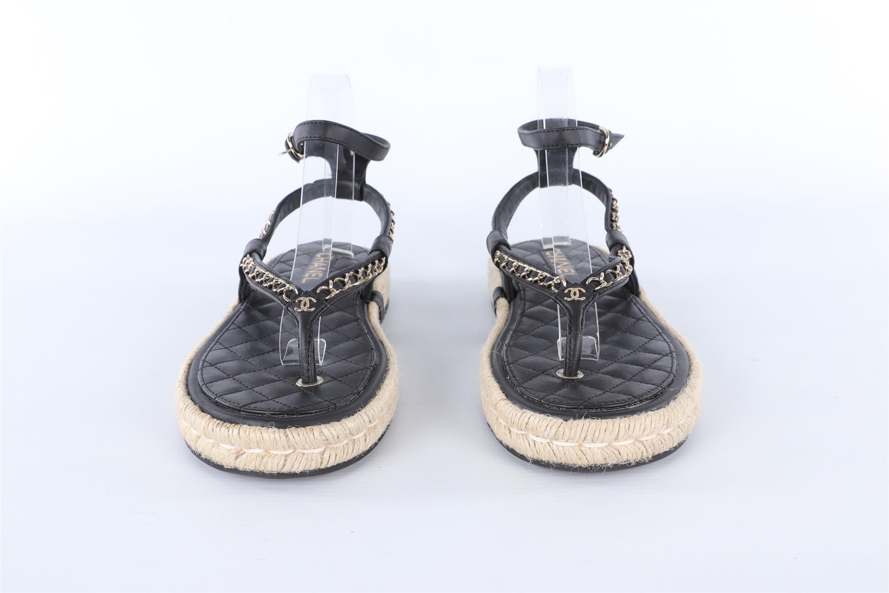CHANEL BLACK 2021 LEATHER SANDALS EU 40 UK 7