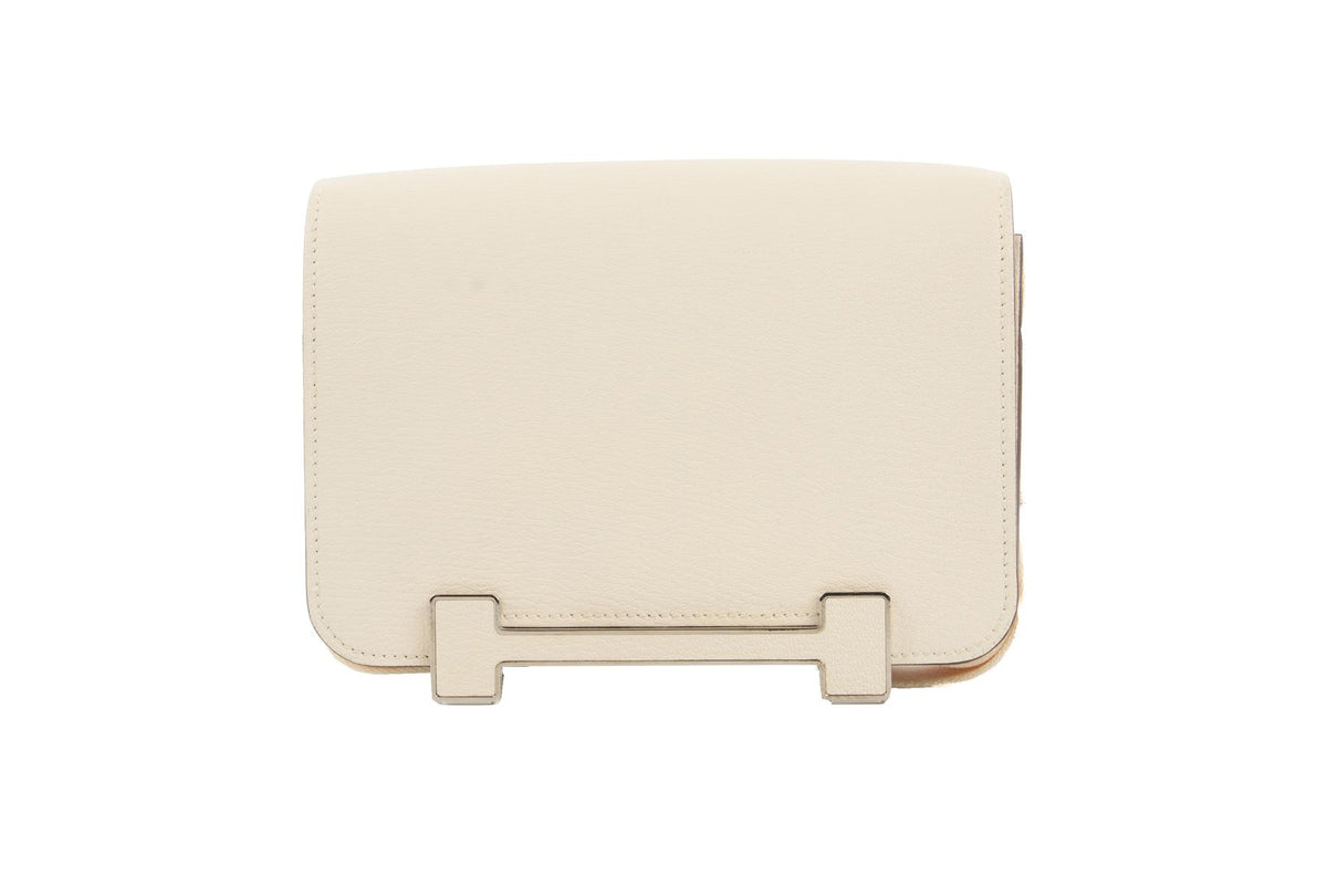 HERMÈS CREAM 2022 GETA CHEVRE LEATHER SHOULDER BAG IN NATA