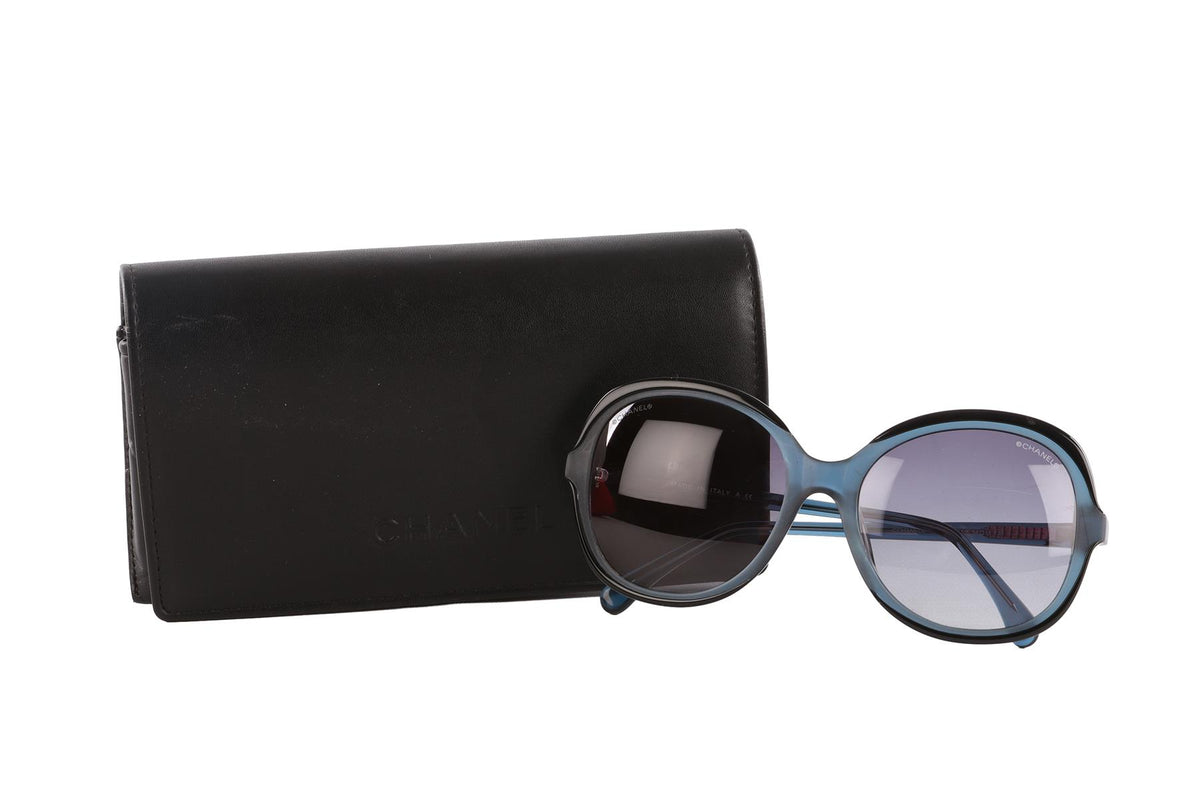 CHANEL BLACK ROUND FRAME ACETATE SUNGLASSES