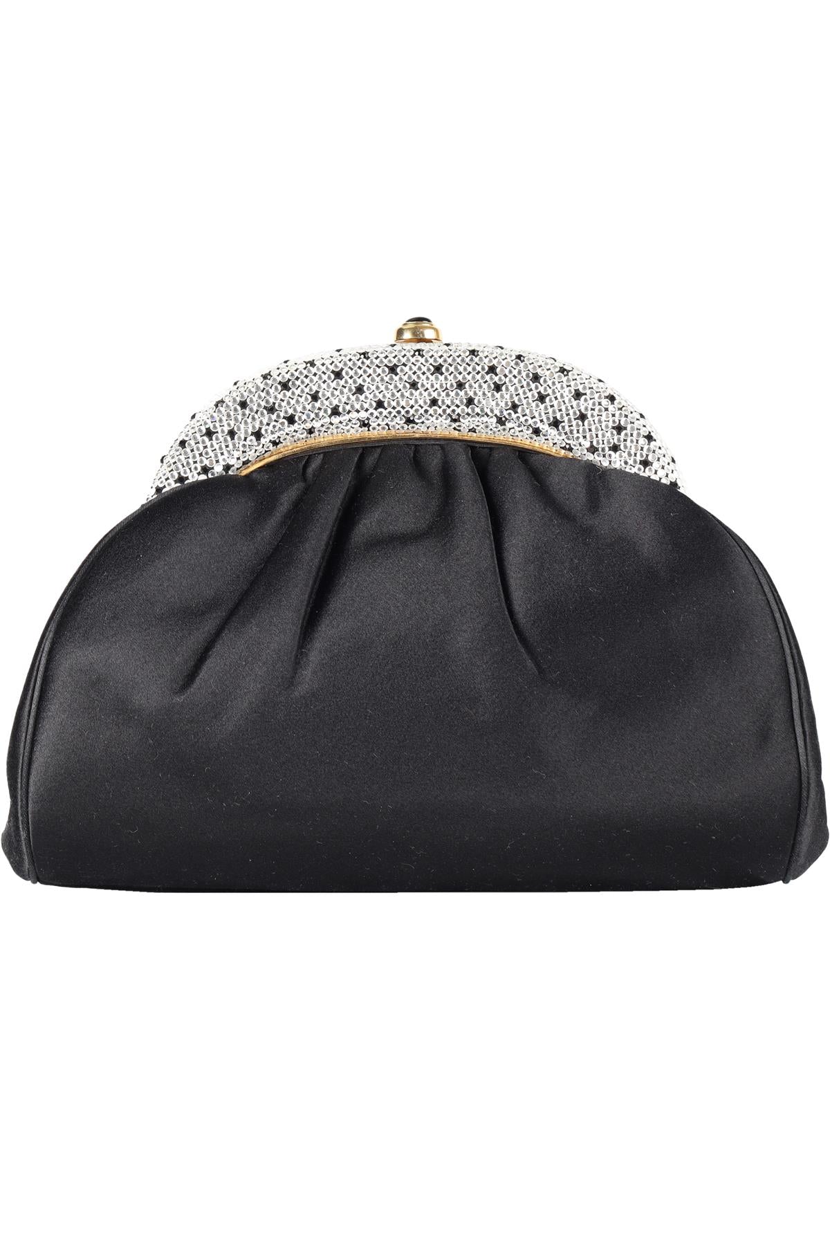 JUDITH LEIBER BLACK VINTAGE CRYSTAL AND SATIN CLUTCH