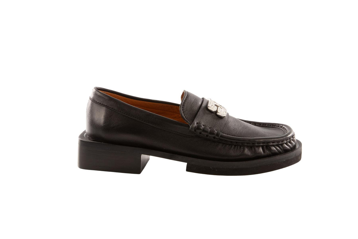 GANNI BLACK LEATHER LOAFERS EU 38