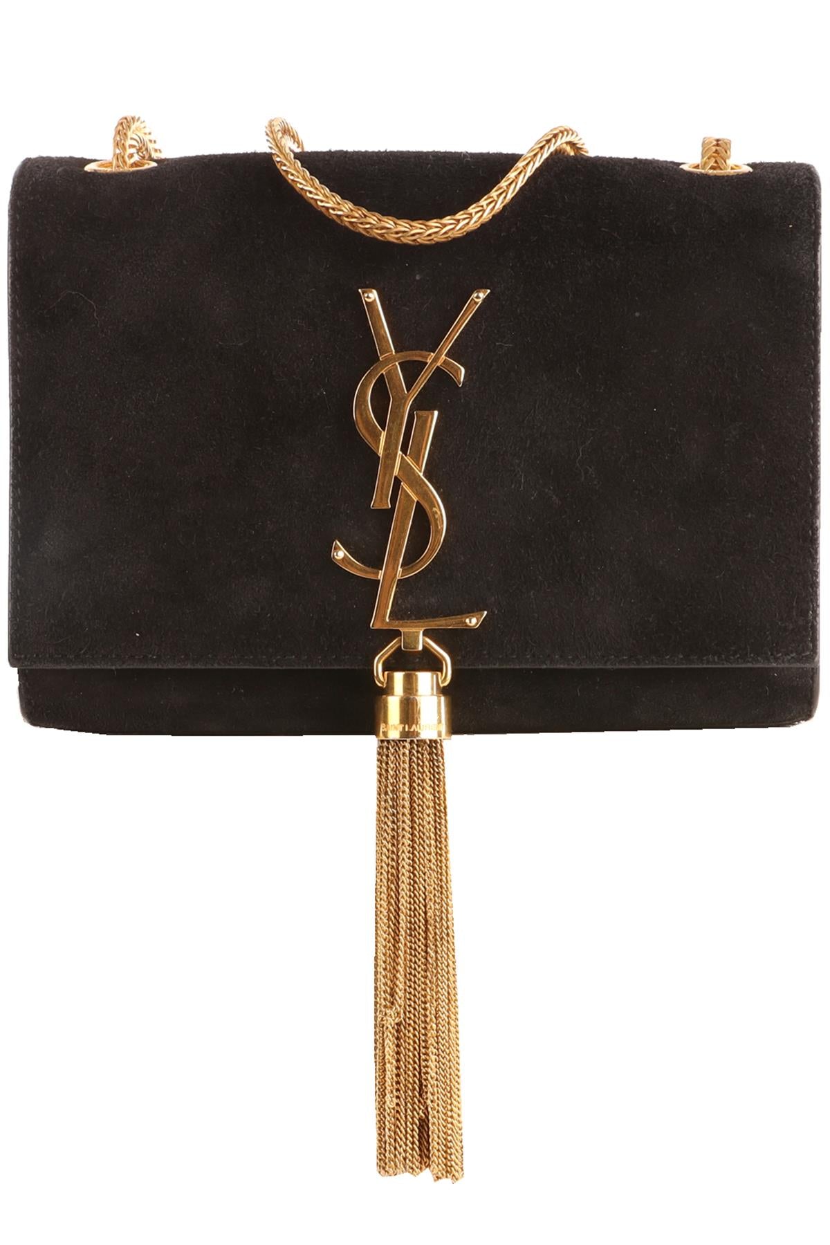 SAINT LAURENT BLACK KATE SMALL TASSEL SUEDE SHOULDER BAG