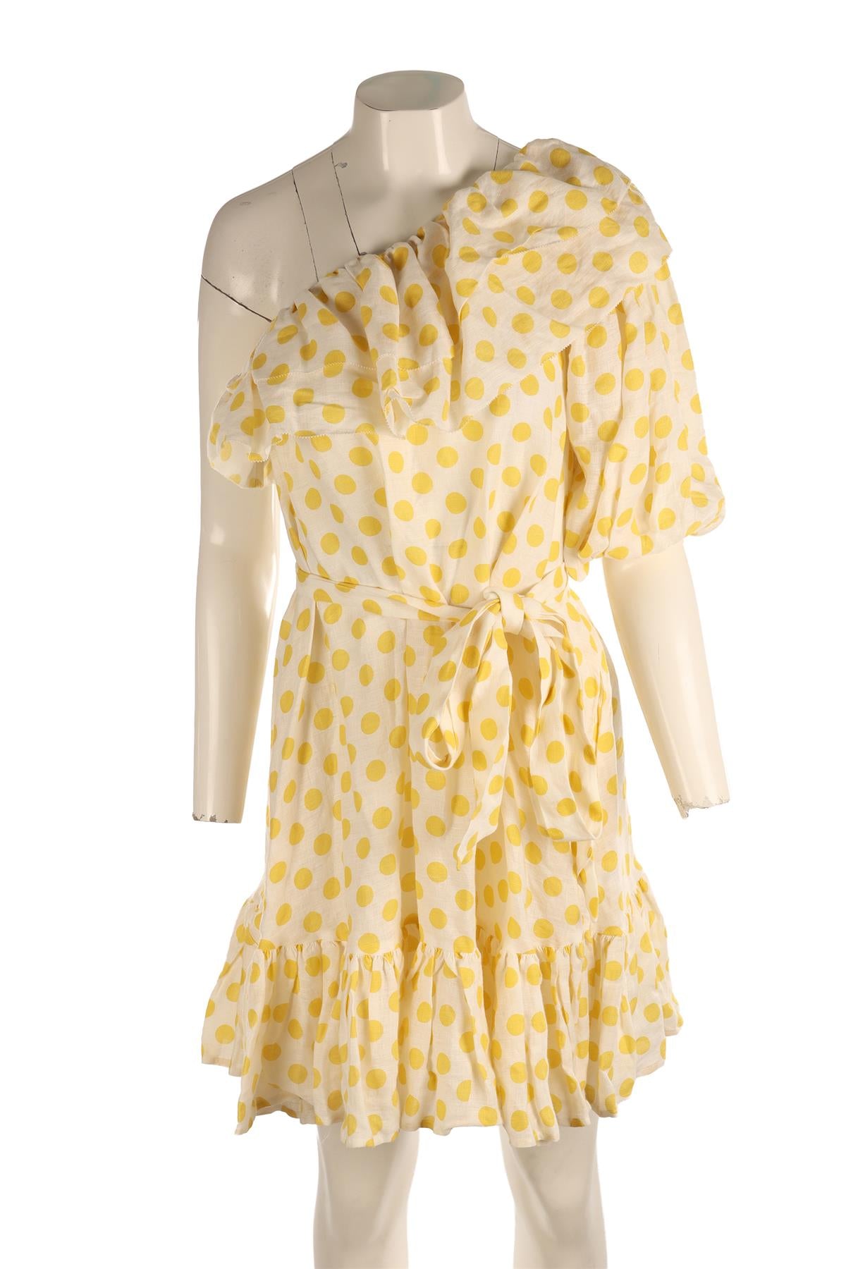 LISA MARIE FERNANDEZ YELLOW LINEN MINI DRESS ONE SIZE