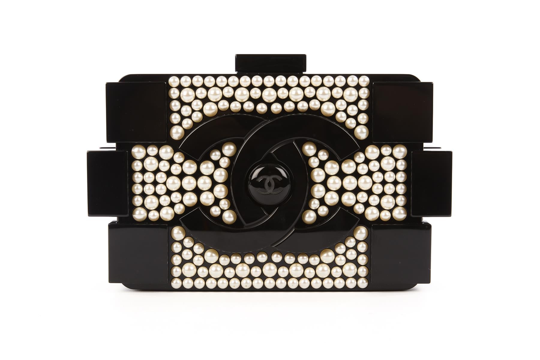 CHANEL BLACK 2014 BOY BRICK LEGO PEARL CLUTCH