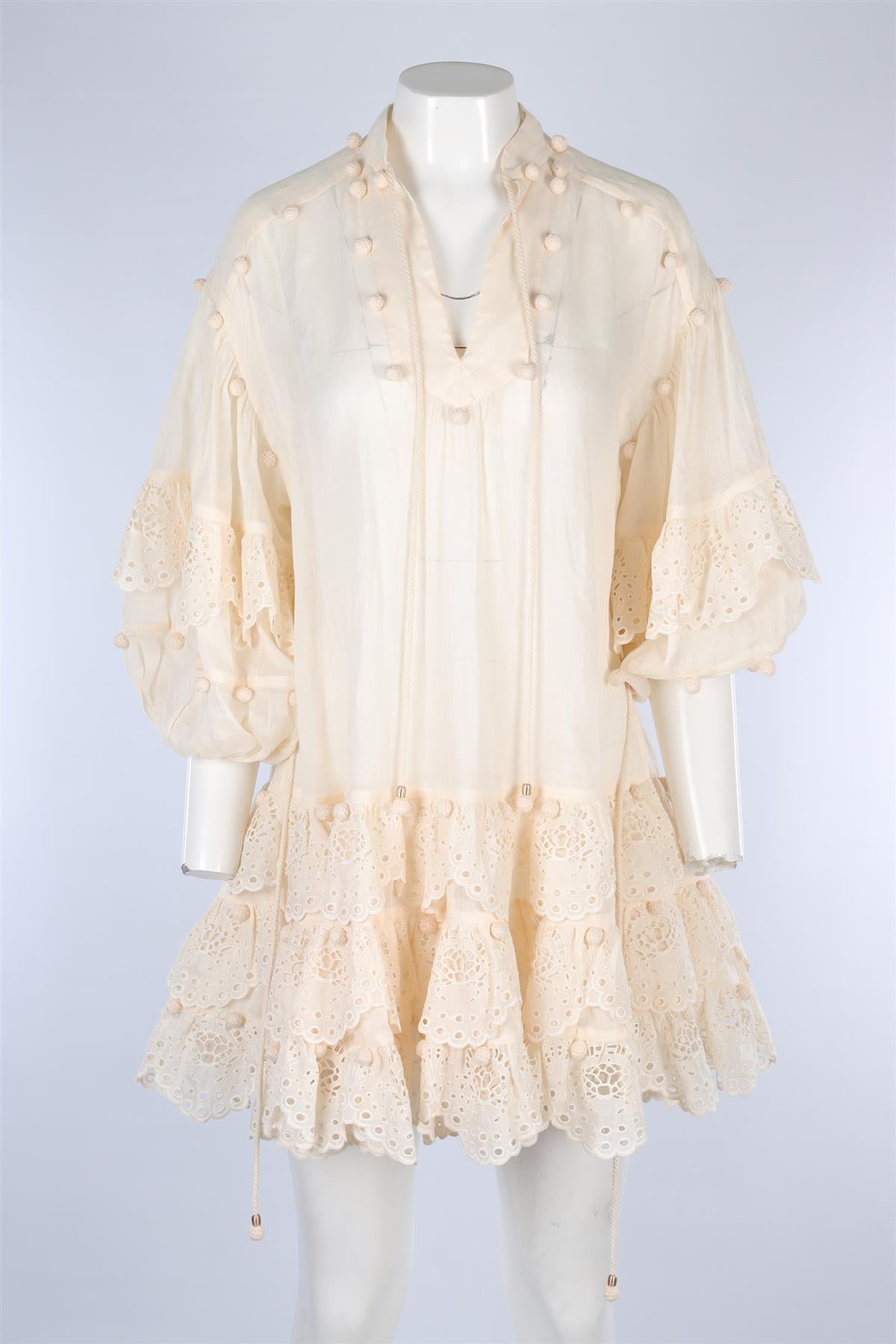 ZIMMERMANN CREAM RAMIE MINI DRESS UK 8
