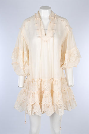 ZIMMERMANN CREAM RAMIE MINI DRESS UK 8