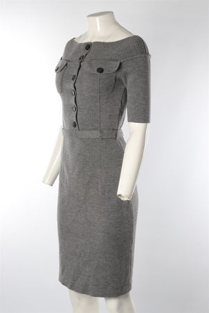 CHRISTIAN DIOR GREY WOOL MIDI DRESS FR 38 UK 10