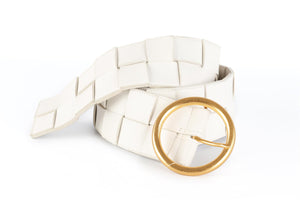BOTTEGA VENETA WHITE INTRECCIATO LEATHER WAIST BELT 85 CM