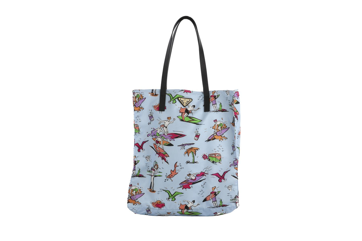 PRADA BLUE SURF NYLON TOTE BAG