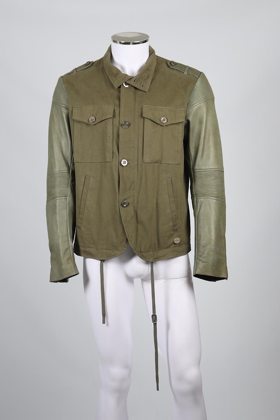 DIESEL MEN'S COTTON AND LEATHER JACKET LARGE