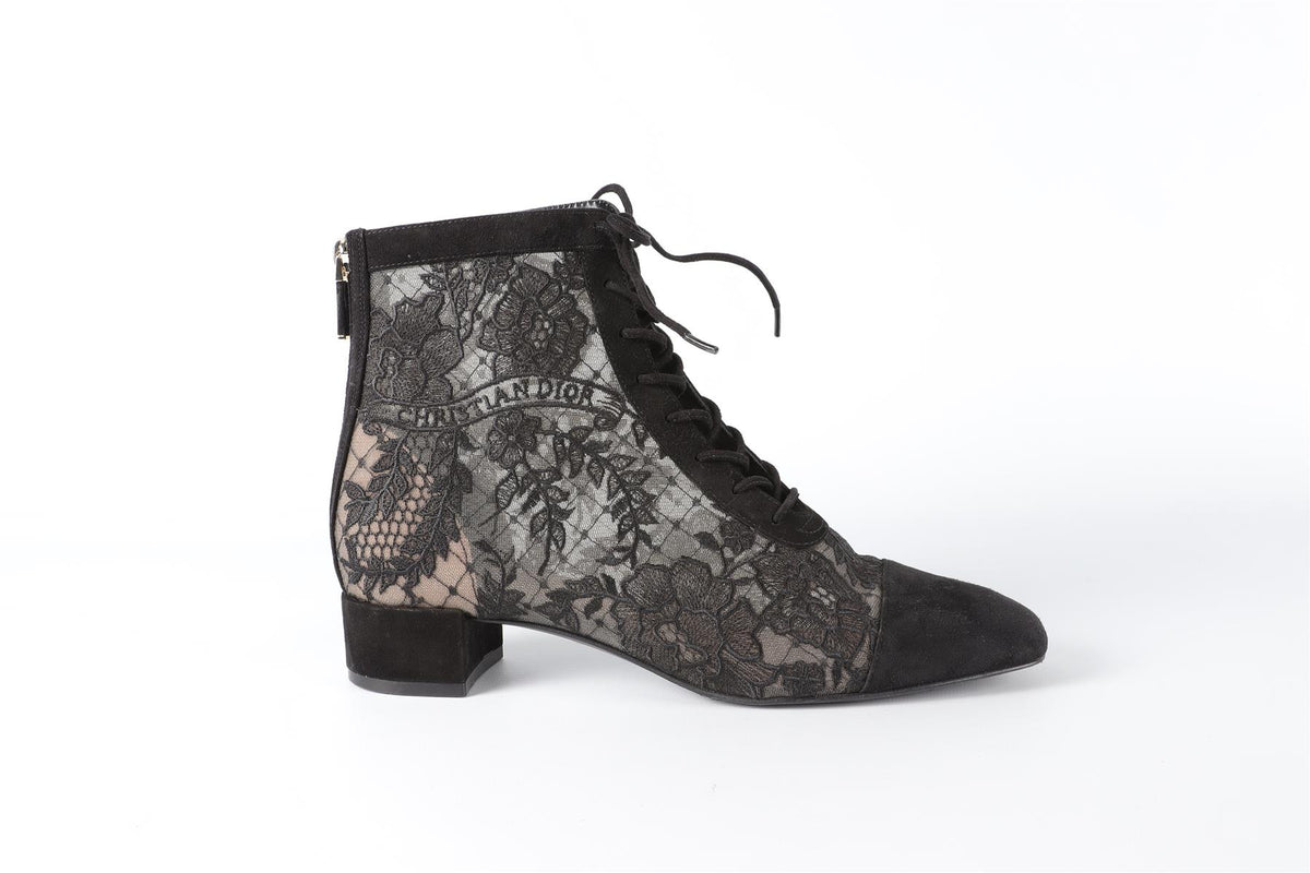 CHRISTIAN DIOR BLACK NAUGHTILY-D SUEDE ANKLE BOOTS EU 38 UK 5 US 8