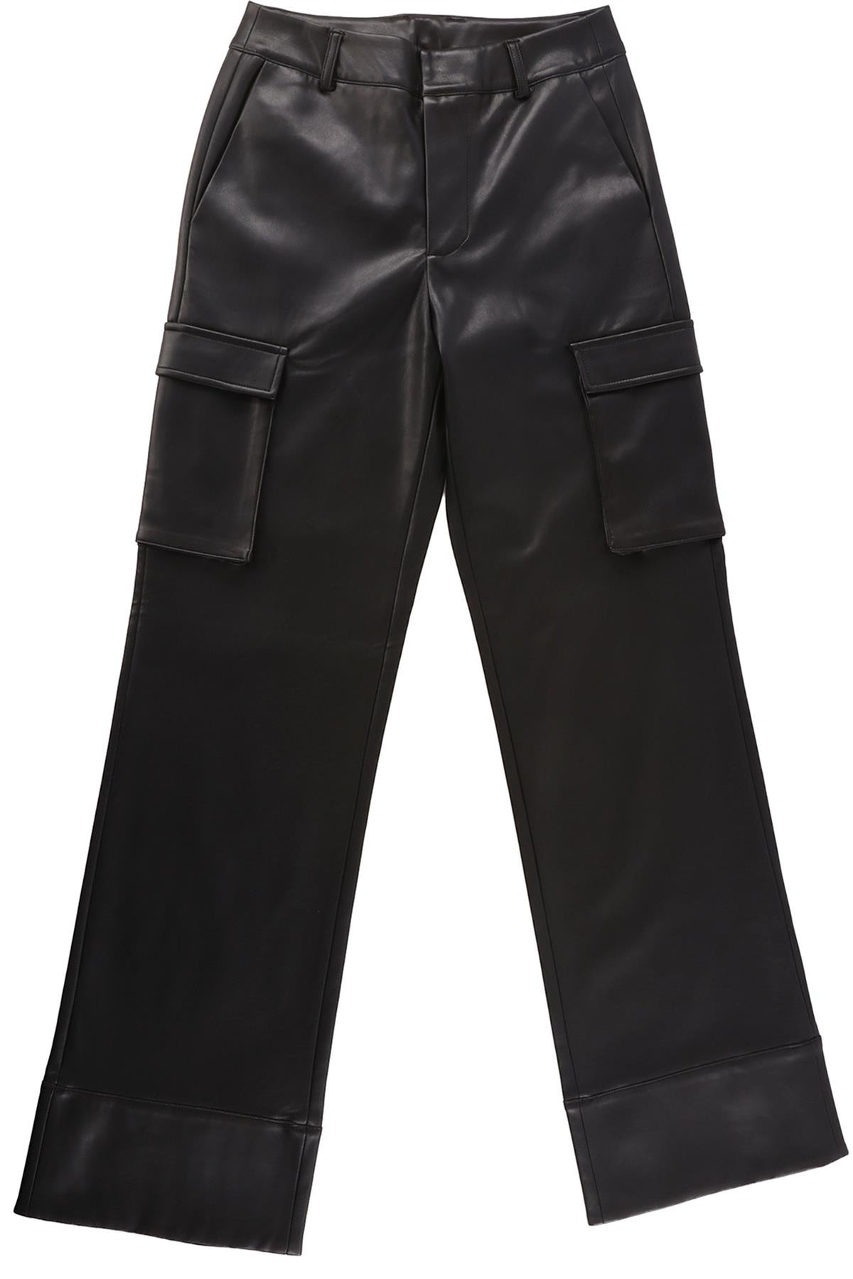 SER.O.YA BLACK FAUX LEATHER STRAIGHT LEG PANTS XSMALL