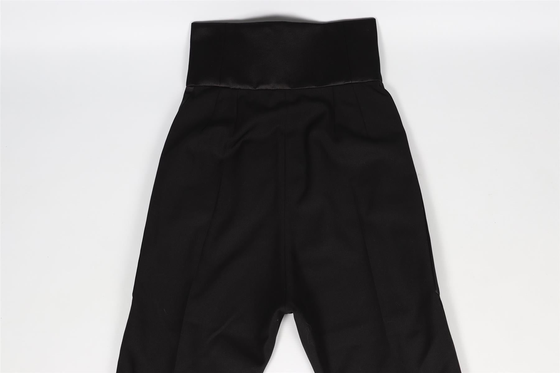 LANVIN BLACK SATIN AND WOOL BLEND STRAIGHT LEG PANTS FR 36 UK 8