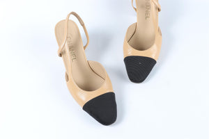 CHANEL BEIGE LEATHER SLINGBACK PUMPS EU 37.5 UK 4.5 US 7.5