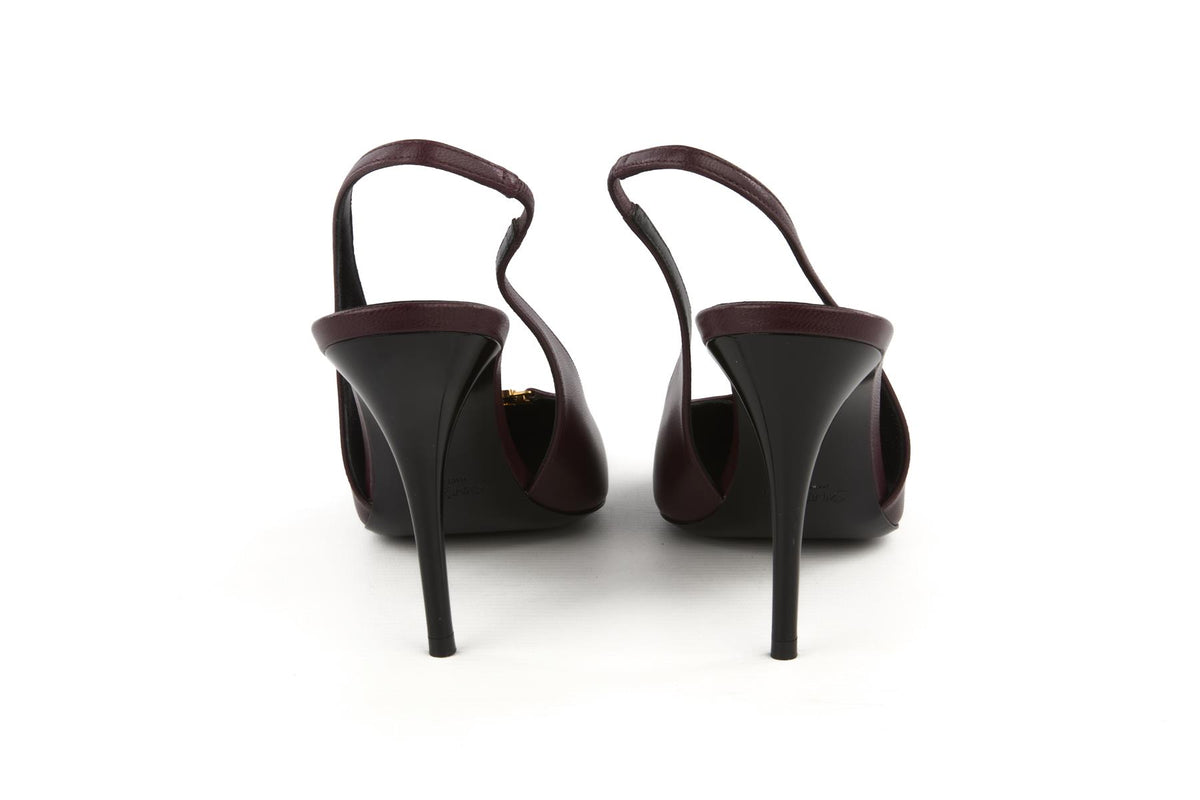 SAINT LAURENT MAROON LEATHER SLINGBACK PUMPS EU 39 UK 6 US 9