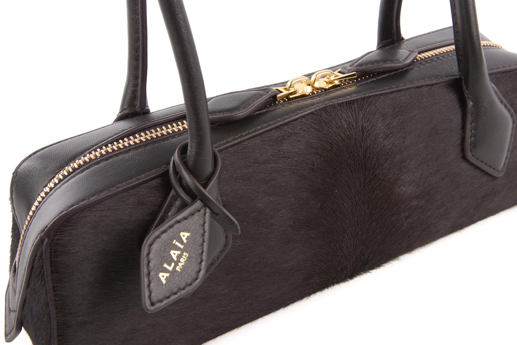 ALAÏA BLACK LE TECKEL SMALL CALF HAIR SHOULDER BAG