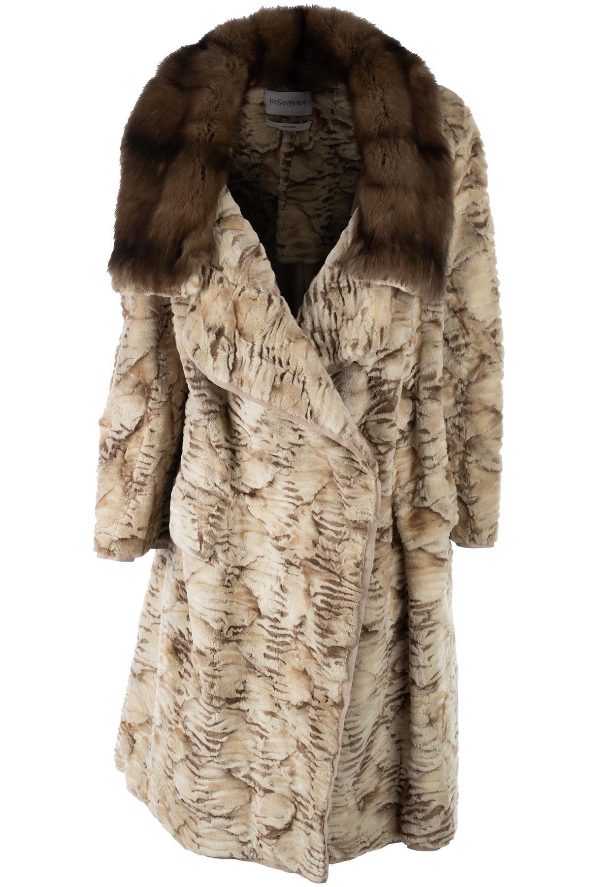 YVES SAINT LAURENT BEIGE VINTAGE FUR COAT FR 38 UK 10